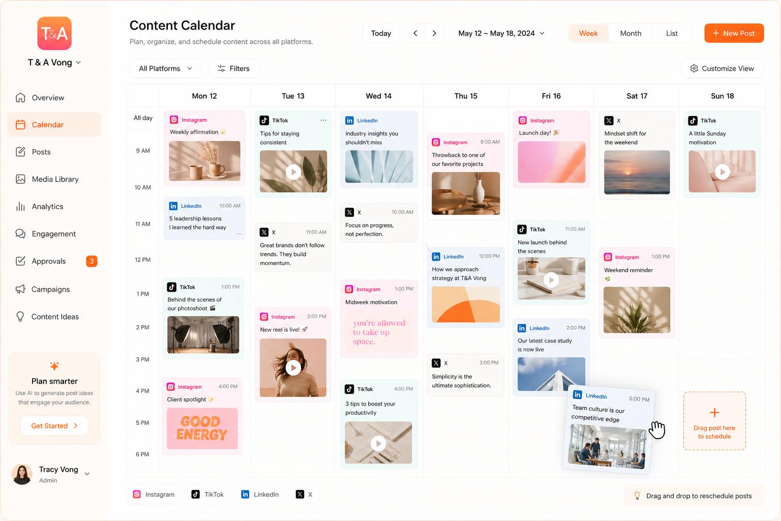 Content calendar inside T & A Vong
